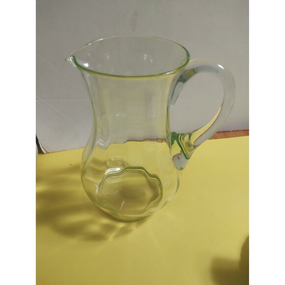 Large Antique vaseline uranium glass art deco water pitcher 9", ca 1930 - Picture 8 of 10